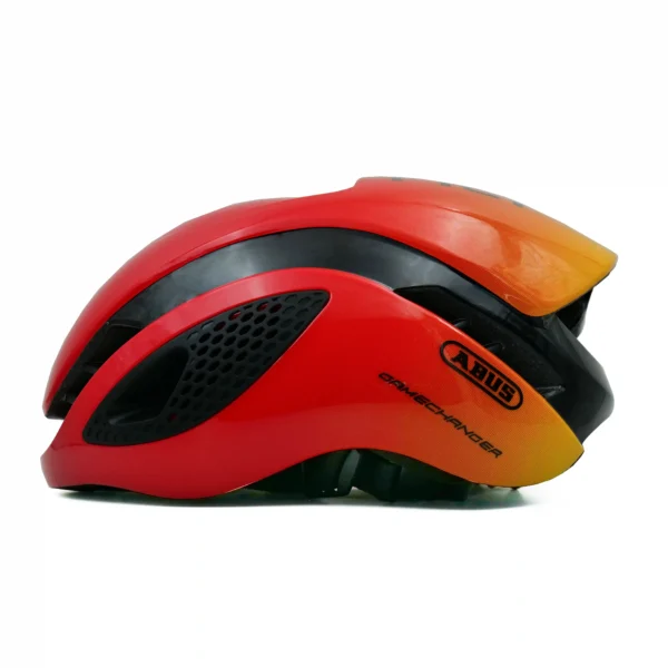abus gamechanger cycling helmet-red and orange side view