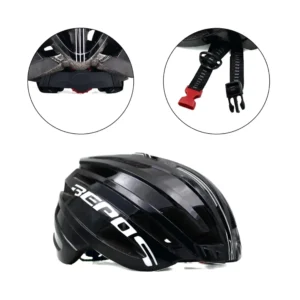 Bepositive Guardian 5.1 black cycling helmets side view and highlighted view of special features