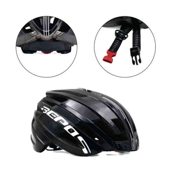 Bepositive Guardian 5.1 black cycling helmets side view and highlighted view of special features